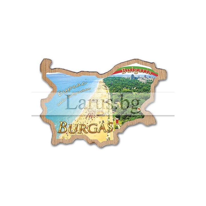 Магнитен сувенир Бургас - дървена основа