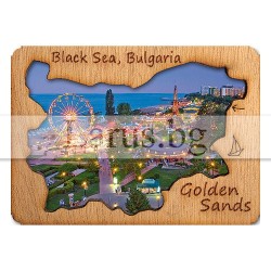 Магнитен сувенир Златни Пясъци с дървен елемент 12-mdGS-0001
