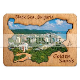 Магнитен сувенир Златни Пясъци с дървен елемент 12-mdGS-0002