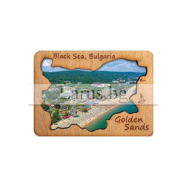 Магнитен сувенир Златни Пясъци с дървен елемент 12-mdGS-0003