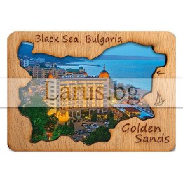Магнитен сувенир Златни Пясъци с дървен елемент 12-mdGS-0004