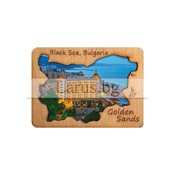 Магнитен сувенир Златни пясъци с дървена рамка