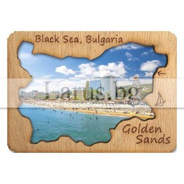 Магнитен сувенир Златни Пясъци с дървен елемент 12-mdGS-0008