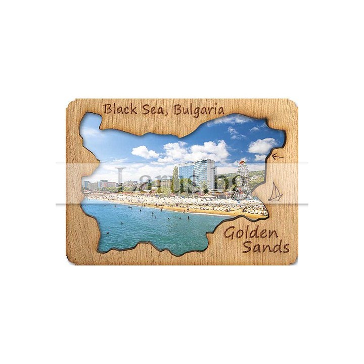 Магнитен сувенир Златни Пясъци с дървен елемент 12-mdGS-0008
