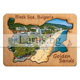 Магнитен сувенир Златни Пясъци с дървен елемент 12-mdGS-0009