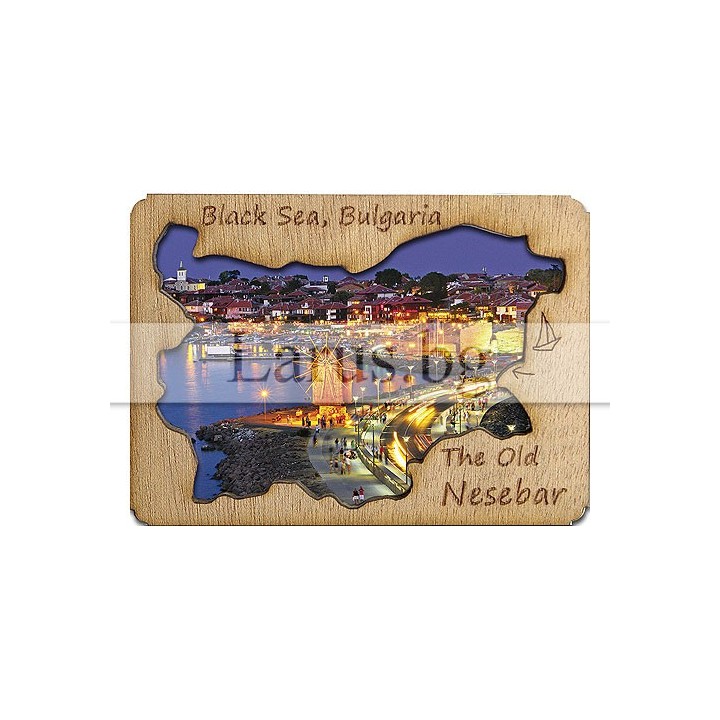 Магнитен сувенир Несебър с дървена рамка - 12-mdNE-0001