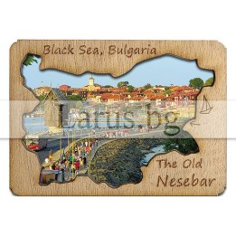 Магнитен сувенир Несебър с дървен елемент 12-mdNE-0003