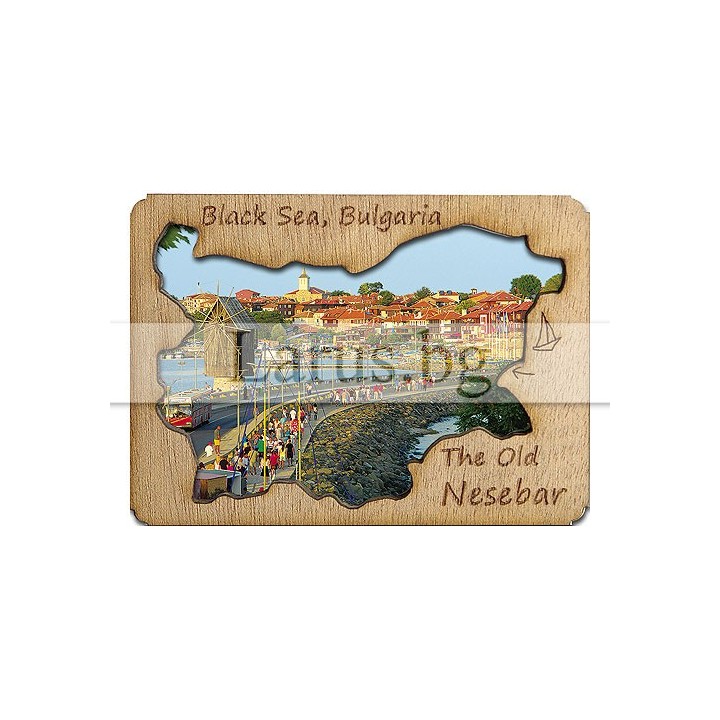 Магнитен сувенир Несебър с дървен елемент 12-mdNE-0003