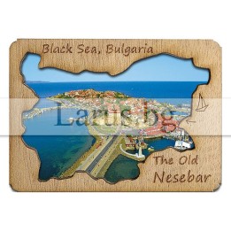 Магнитен сувенир Несебър с дървена рамка - Карта на България