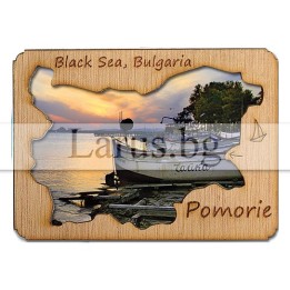 Магнитен сувенир Поморие с дървен елемент 12-mdPO-0001