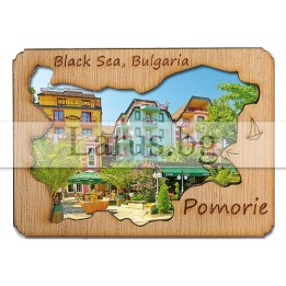 Магнитен сувенир Поморие с дървен елемент 12-mdPO-0004