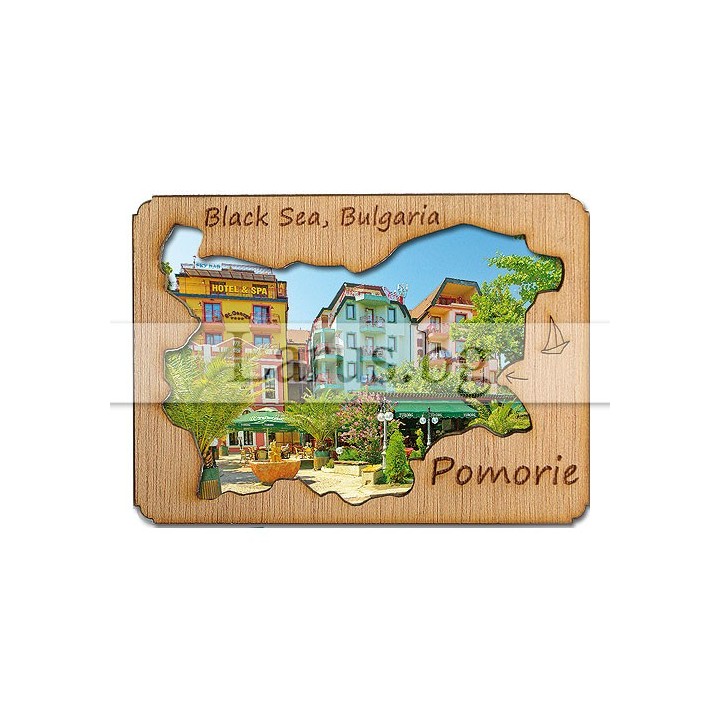 Магнитен сувенир Поморие с дървена рамка | Сувенири от България