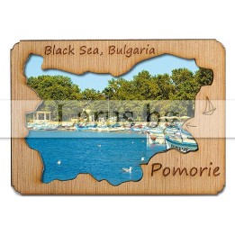 Магнитен сувенир Поморие с дървена рамка | 12-mdPO-0005