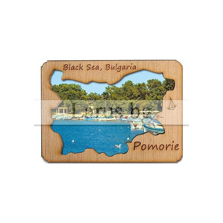 Магнитен сувенир Поморие с дървена рамка | 12-mdPO-0005