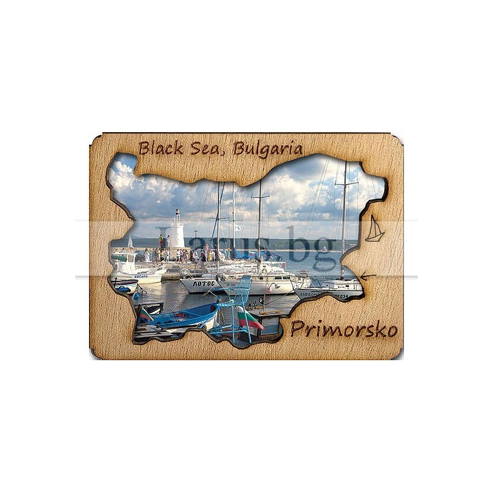 Магнитен сувенир Приморско с дървена рамка - 12-mdPR-0003