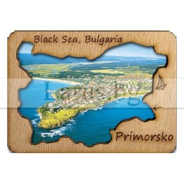 Магнитен сувенир Приморско с дървен елемент 12-mdPR-0004