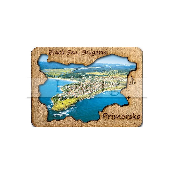 Магнитен сувенир Приморско с дървена рамка | 12-mdPR-0004