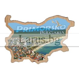 Магнитен сувенир Приморско, дървена карта на България