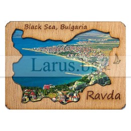 Магнитен сувенир Равда с дървена рамка | Сувенири от Черноморието