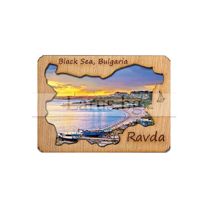 Магнитен сувенир Равда с дървена рамка | Сувенири от Черноморието