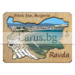 Магнитен сувенир Равда с дървен елемент 12-mdRA-0003