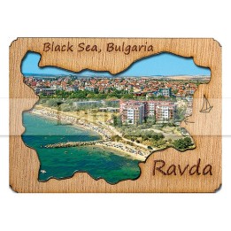 Магнитен сувенир Равда с дървен елемент 12-mdRA-0004