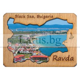 Магнитен сувенир Равда с дървена рамка | Сувенири от Черноморието