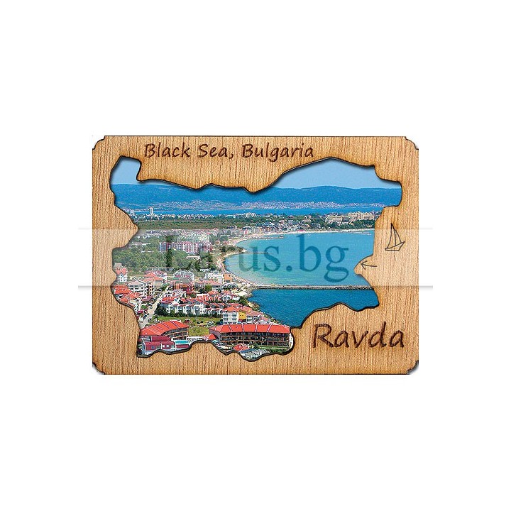 Магнитен сувенир Равда с дървена рамка | Сувенири от Черноморието