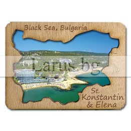 Магнитен сувенир Св. Св. Константин и Елена с дървен елемент 12-mdKE-0002