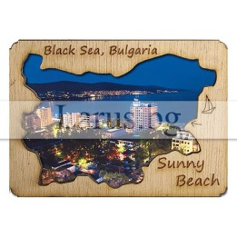 Магнитен сувенир Слънчев Бряг с дървен елемент 12-mdSB-0004