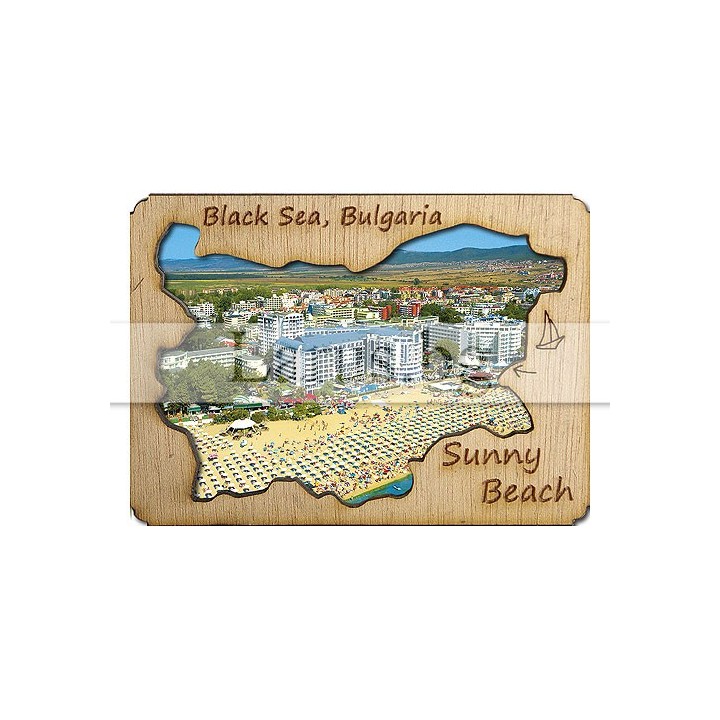 Магнитен сувенир Слънчев Бряг с дървен елемент 12-mdSB-0006