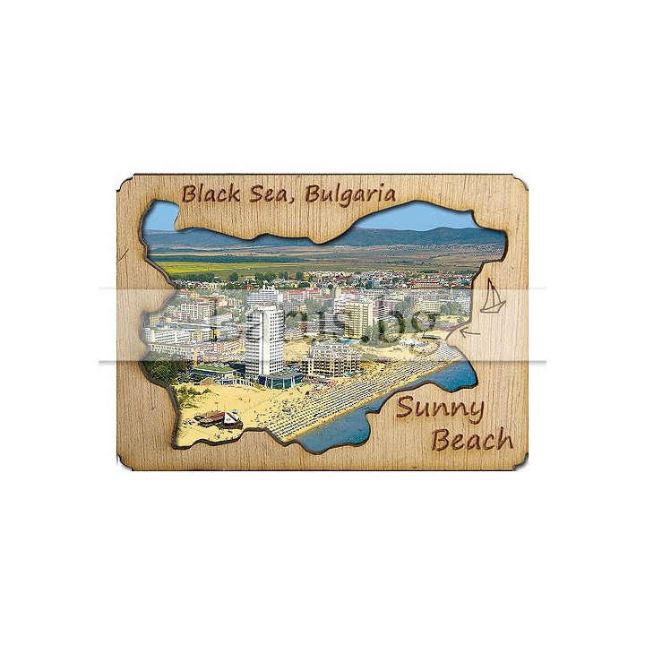 Магнитен сувенир Слънчев Бряг с дървен елемент 12-mdSB-0007