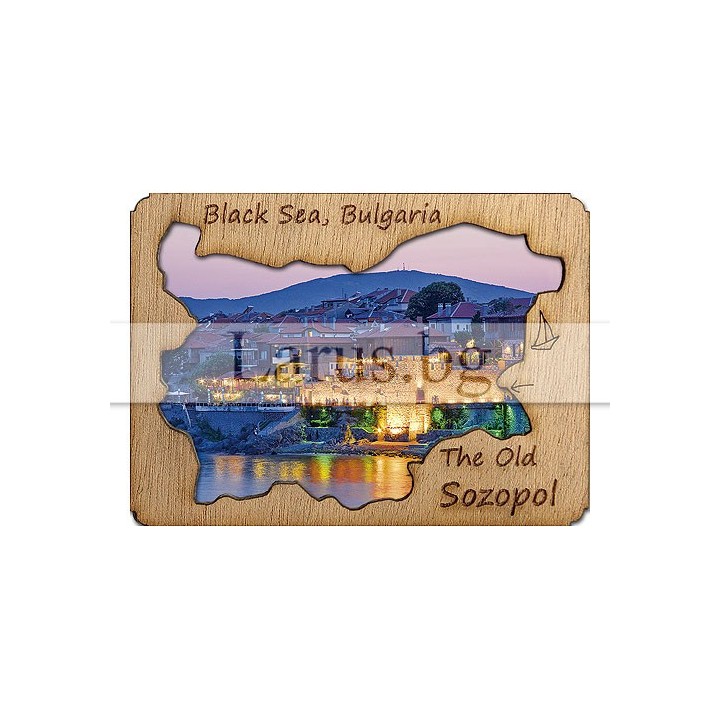Магнитен сувенир Созопол с дървена рамка - Карта на България
