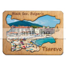 Магнитен сувенир Царево с дървен елемент 12-mdCA-0002
