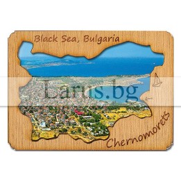 Магнитен сувенир Черноморец с дървена рамка - Карта на България