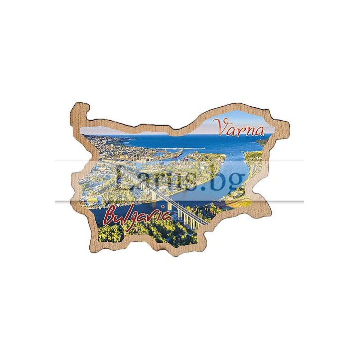 Магнитен сувенир Варна - дървена карта на България
