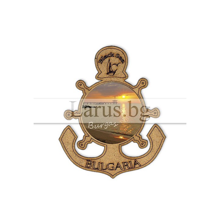 Магнитен сувенир Бургас - Котва и корабен рул