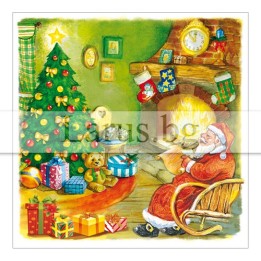 Коледна картичка с Дядо Коледа и елха - 10,5х10,5 см