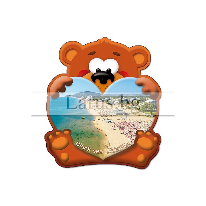 Магнитен сувенир Албена - Мече с изглед от плажа