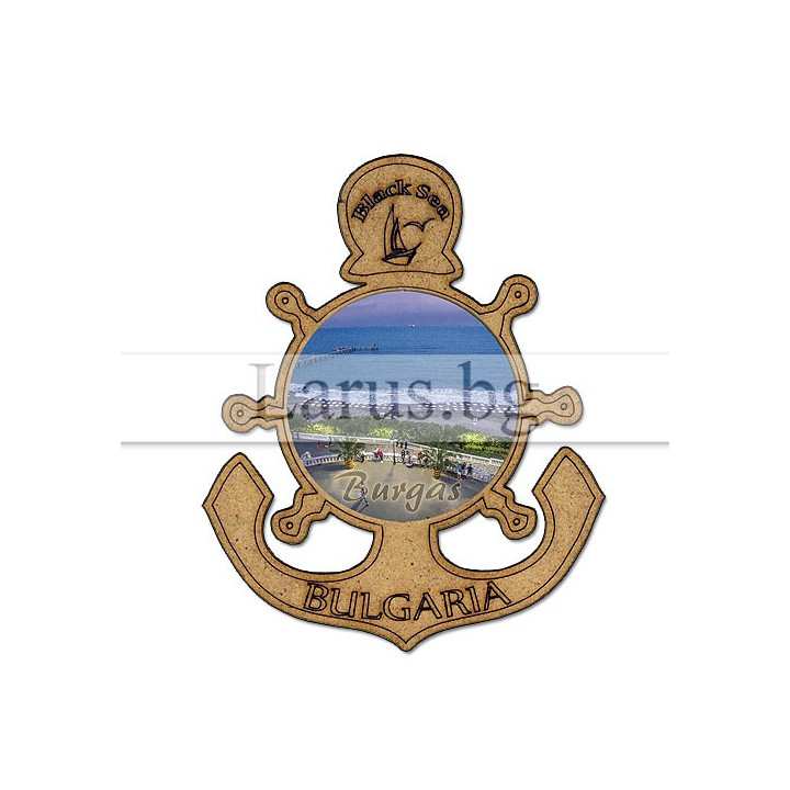 Магнитен сувенир Бургас - Котва и корабен рул