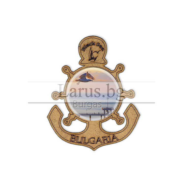 Магнитен сувенир Бургас – Котва с морски изглед