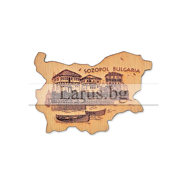 Магнитен сувенир Созопол, дървена карта на България