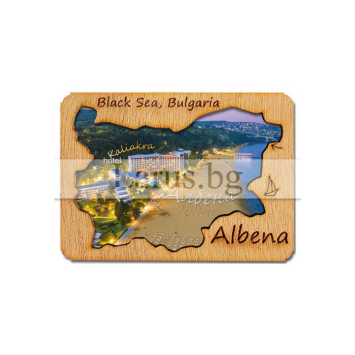 Магнитен сувенир Албена с дървена рамка | Сувенири от България