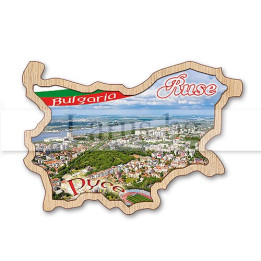 Дървен магнитен сувенир Русе - Карта на България