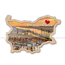 Дървен магнитен сувенир Русе - Карта на България