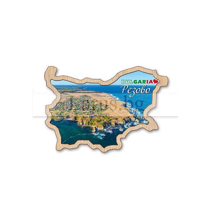 Дървен магнитен сувенир Резово - Карта на България