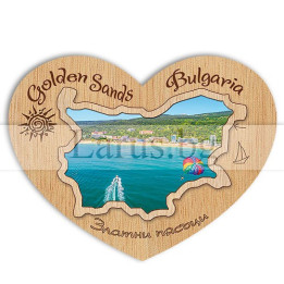 Магнитен сувенир Златни пясъци - дървена форма сърце