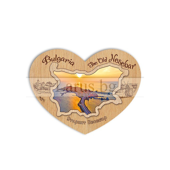 Дървен магнитен сувенир Старият Несебър - 12-mdNE-0051