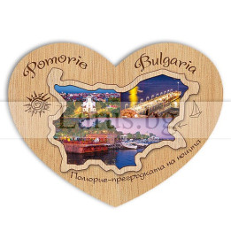 Магнитен сувенир Поморие - Дървено сърце с изгледи