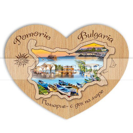 Магнитен сувенир Поморие - дървено сърце